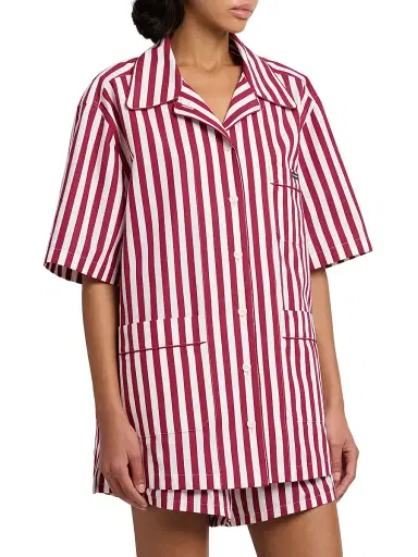 Dolce & Gabbana Women's Rigato Stripe Cotton-Silk Short-Sleeve Shirt - Rigato - Size 12 | Thumbnail 4