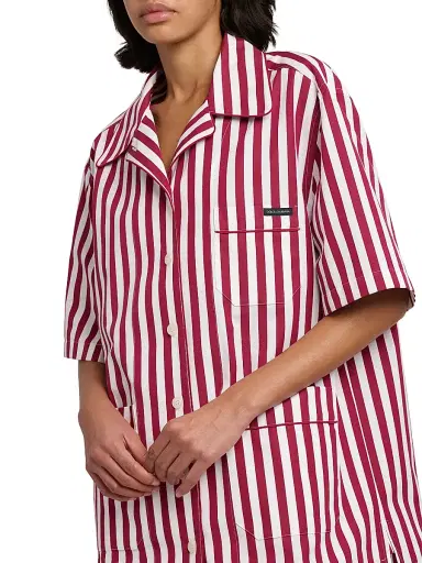 Dolce & Gabbana Women's Rigato Stripe Cotton-Silk Short-Sleeve Shirt - Rigato - Size 12 | Thumbnail 6