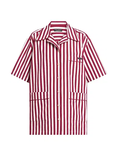 Dolce & Gabbana Women's Rigato Stripe Cotton-Silk Short-Sleeve Shirt - Rigato - Size 12 | Thumbnail 1