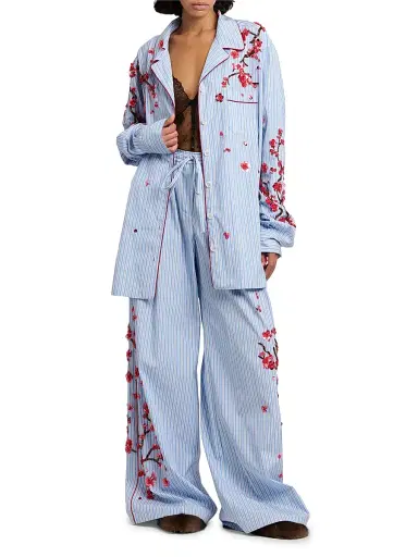 Dolce & Gabbana Women's Oversized Floral-Embellished Striped Cotton-Silk Shirt - Ricamati - Size 8 | Thumbnail 2 Dolce & Gabbana Women's Oversized Floral-Embellished Striped Cotton-Silk Shirt - Ricamati - Size 8 | Thumbnail 2