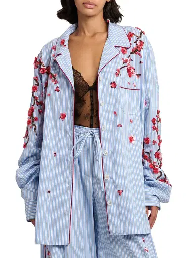 Dolce & Gabbana Women's Oversized Floral-Embellished Striped Cotton-Silk Shirt - Ricamati - Size 8 | Thumbnail 3 Dolce & Gabbana Women's Oversized Floral-Embellished Striped Cotton-Silk Shirt - Ricamati - Size 8 | Thumbnail 3