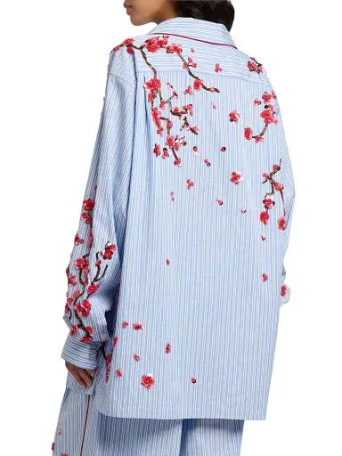 Dolce & Gabbana Women's Oversized Floral-Embellished Striped Cotton-Silk Shirt - Ricamati - Size 8 | Thumbnail 5 Dolce & Gabbana Women's Oversized Floral-Embellished Striped Cotton-Silk Shirt - Ricamati - Size 8 | Thumbnail 5