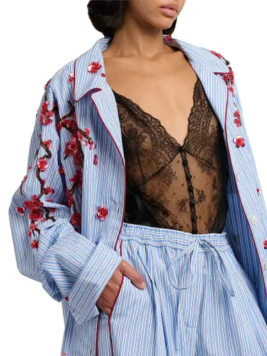 Dolce & Gabbana Women's Oversized Floral-Embellished Striped Cotton-Silk Shirt - Ricamati - Size 8 | Thumbnail 6 Dolce & Gabbana Women's Oversized Floral-Embellished Striped Cotton-Silk Shirt - Ricamati - Size 8 | Thumbnail 6