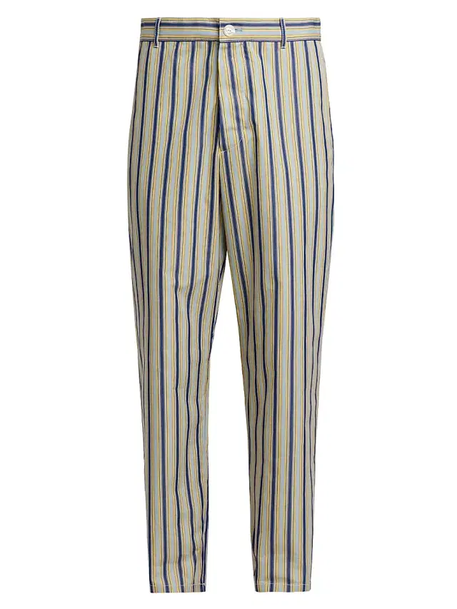 Men's Striped Cotton-Poplin Trousers - Baltic