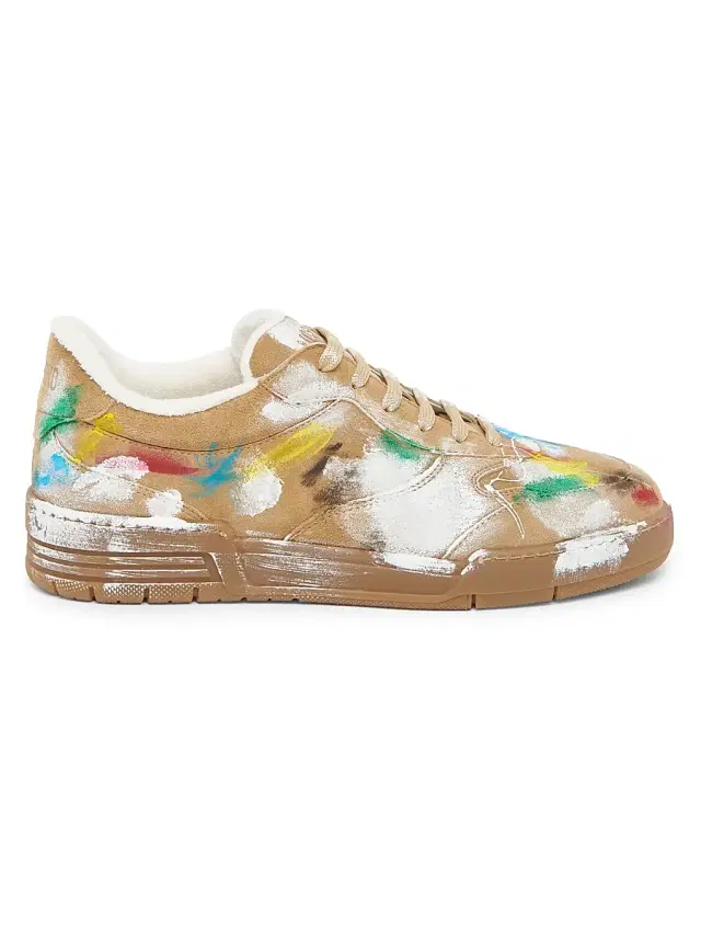 Men's Paint Swatch Leather Low-Top Sneakers - Beige