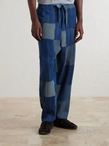 KAPITAL Tugihagi Straight-Leg Patchwork Cotton Drawstring Trousers - Men | Thumbnail 3