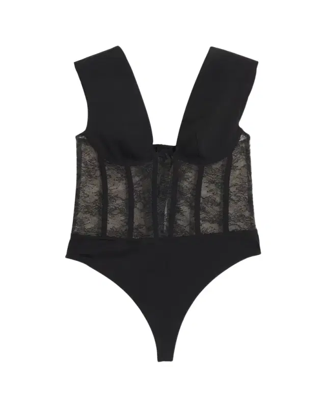Moon Palace Plunging Lace Corset Bodysuit