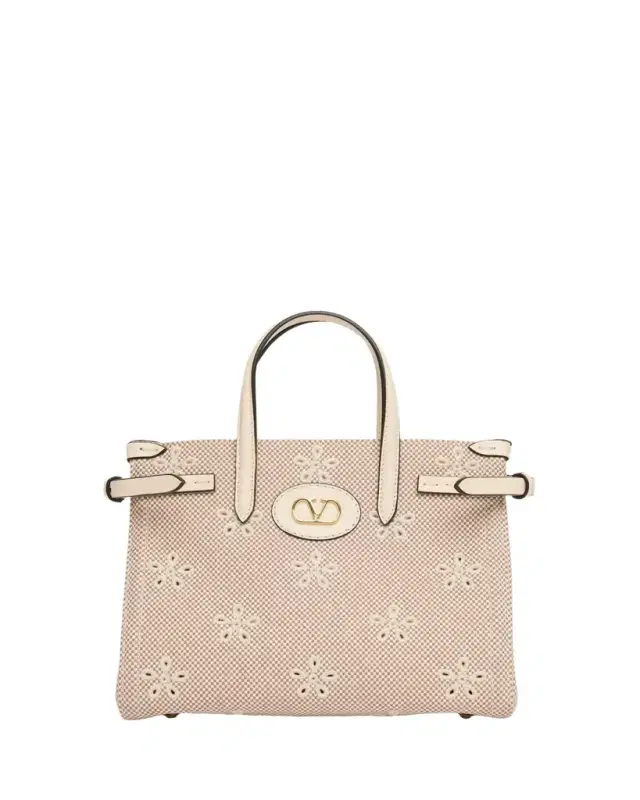Valentino Garavani Small Eyelet-Embroidered Canvas Tote Bag