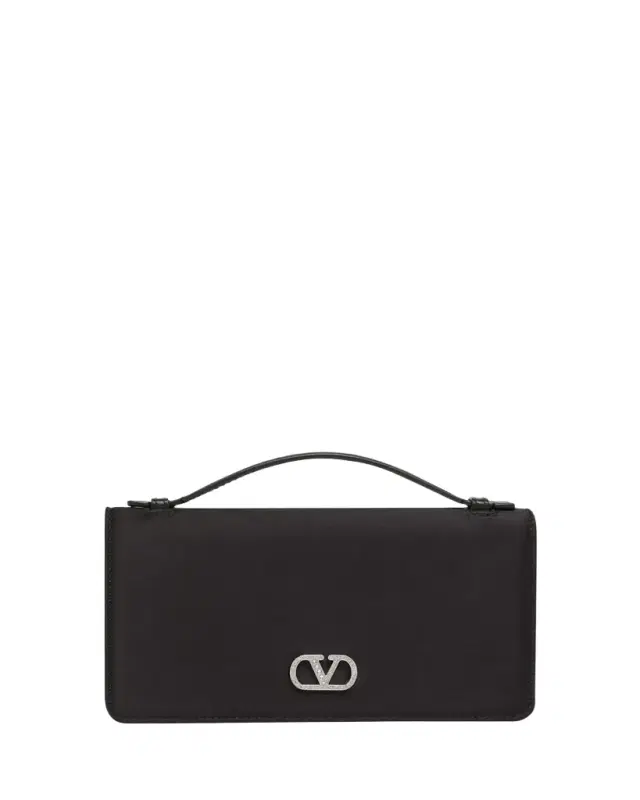 Valentino Garavani Crystal VLogo Satin Top-Handle Bag