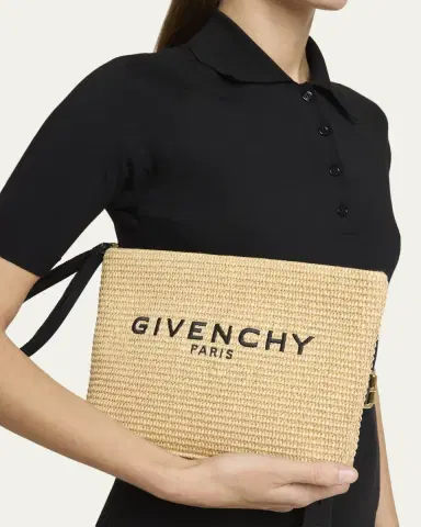 Givenchy Logo-Embroidered Pouch Bag in Faux Raffia | Thumbnail 2