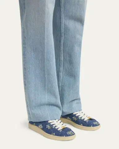 Valentino Garavani Floral Embroidered Denim Low-Top Sneakers | Thumbnail 2 Valentino Garavani Floral Embroidered Denim Low-Top Sneakers | Thumbnail 2