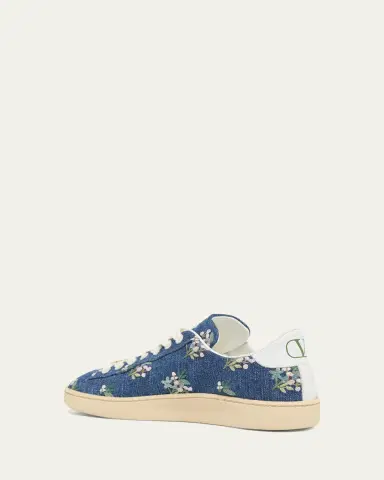 Valentino Garavani Floral Embroidered Denim Low-Top Sneakers | Thumbnail 4 Valentino Garavani Floral Embroidered Denim Low-Top Sneakers | Thumbnail 4