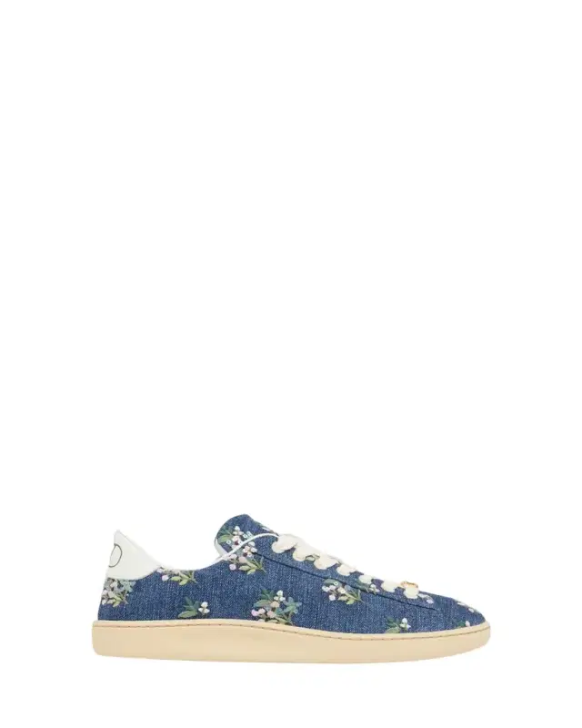 Valentino Garavani Floral Embroidered Denim Low-Top Sneakers