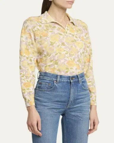 Chloé Floral-Print Wool Knit Polo Sweater | Thumbnail 4