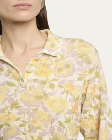 Chloé Floral-Print Wool Knit Polo Sweater | Thumbnail 5