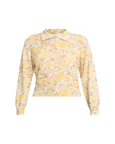 Chloé Floral-Print Wool Knit Polo Sweater | Thumbnail 1