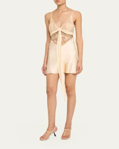Wiederhoeft Blumen Embroidered Satin Mini Slip Dress | Thumbnail 4 Wiederhoeft Blumen Embroidered Satin Mini Slip Dress | Thumbnail 4