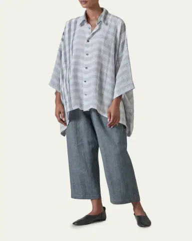 Eskandar Linen Double Pointed Sides Shirt With Collar - Mid Plus | Thumbnail 2 Eskandar Linen Double Pointed Sides Shirt With Collar - Mid Plus | Thumbnail 2
