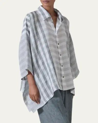 Eskandar Linen Double Pointed Sides Shirt With Collar - Mid Plus | Thumbnail 4 Eskandar Linen Double Pointed Sides Shirt With Collar - Mid Plus | Thumbnail 4