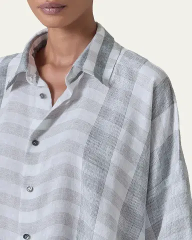 Eskandar Linen Double Pointed Sides Shirt With Collar - Mid Plus | Thumbnail 5 Eskandar Linen Double Pointed Sides Shirt With Collar - Mid Plus | Thumbnail 5