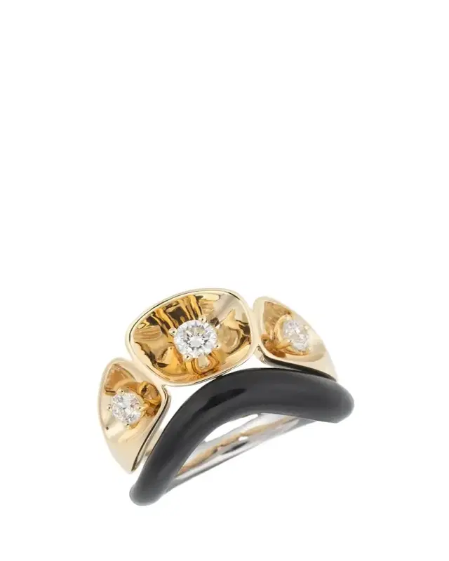 LOOK 18K Yellow Gold Diamond and Enamel Ring