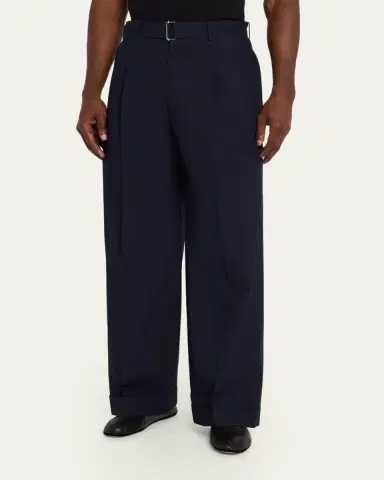 OFFICINE GÉNÉRALE Men's Evan Poplin Belted Wide-Leg Pants | Thumbnail 4 OFFICINE GÉNÉRALE Men's Evan Poplin Belted Wide-Leg Pants | Thumbnail 4