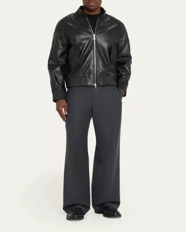 OFFICINE GÉNÉRALE Men's Leather Band-Collar Biker Jacket | Thumbnail 2 OFFICINE GÉNÉRALE Men's Leather Band-Collar Biker Jacket | Thumbnail 2