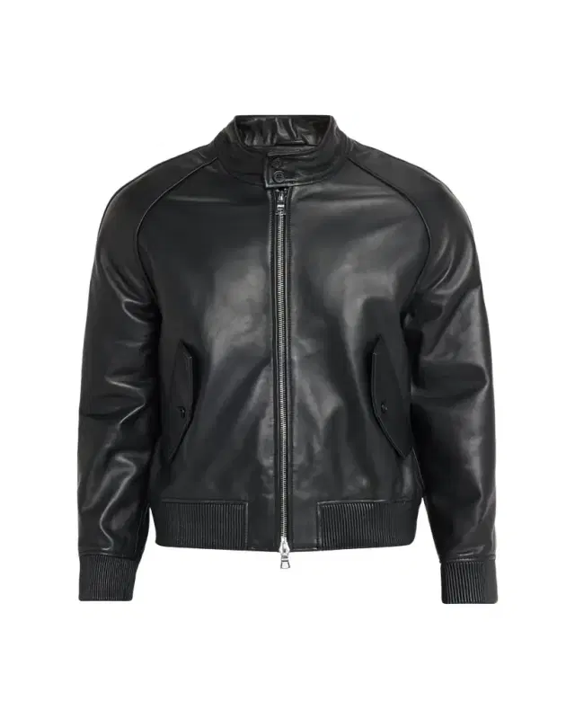 Men's Leather Band-Collar Biker Jacket