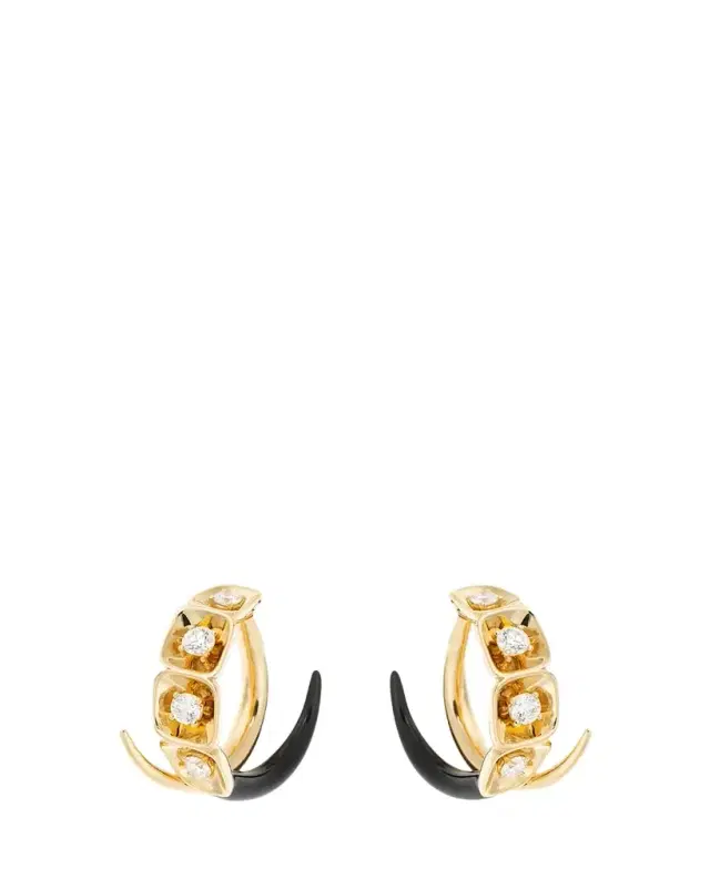 LOOK 18K Yellow Gold Diamond and Enamel Hoop Earrings