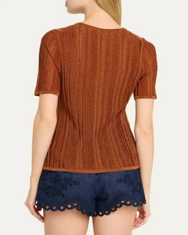 Zimmermann Indra Metallic Rib-Knit Tee | Thumbnail 3