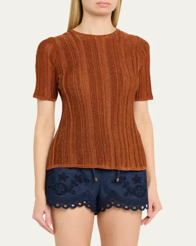 Zimmermann Indra Metallic Rib-Knit Tee | Thumbnail 4