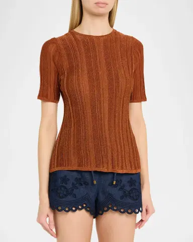 Zimmermann Indra Metallic Rib-Knit Tee | Thumbnail 8
