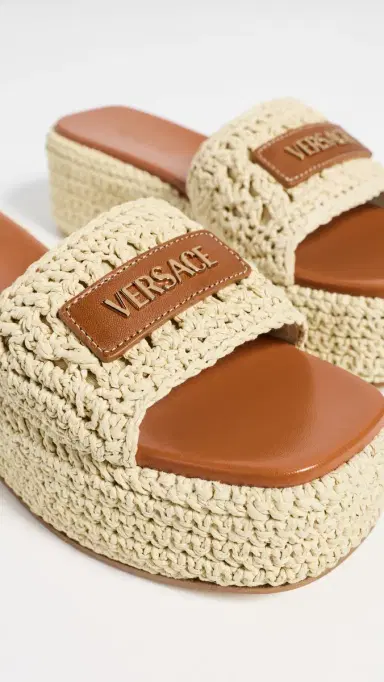 Versace Leather Raffia Espadrilles 2KJ8V-Natural/Ambrer/ G | Thumbnail 6 Versace Leather Raffia Espadrilles 2KJ8V-Natural/Ambrer/ G | Thumbnail 6