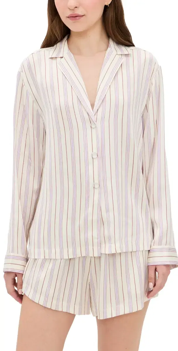 Lunya Washable ilk Button Up hort et Wisteria tripe