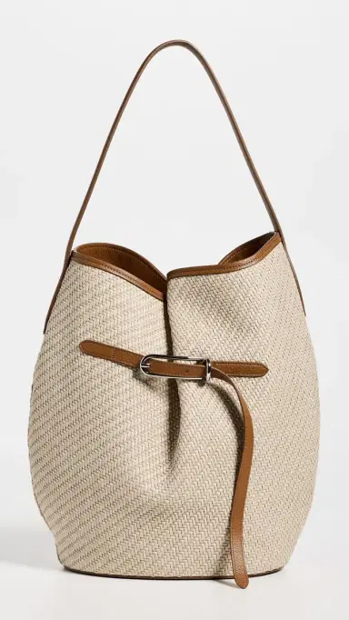 Liffner Belted Large Raffia Bucket Bag Beige Silver Hardware One Size | Thumbnail 2 Liffner Belted Large Raffia Bucket Bag Beige Silver Hardware One Size | Thumbnail 2