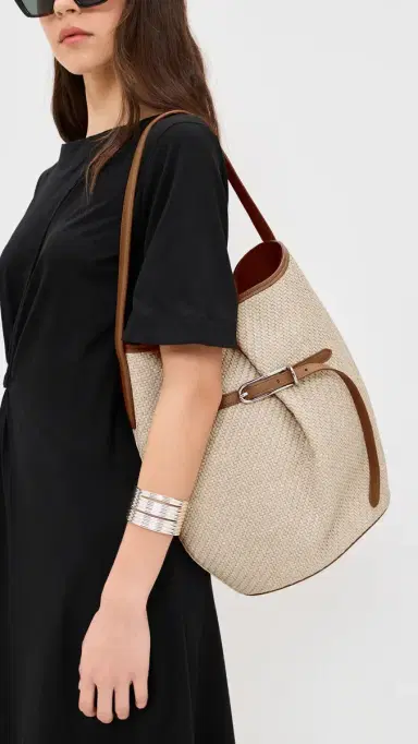 Liffner Belted Large Raffia Bucket Bag Beige Silver Hardware One Size | Thumbnail 3 Liffner Belted Large Raffia Bucket Bag Beige Silver Hardware One Size | Thumbnail 3