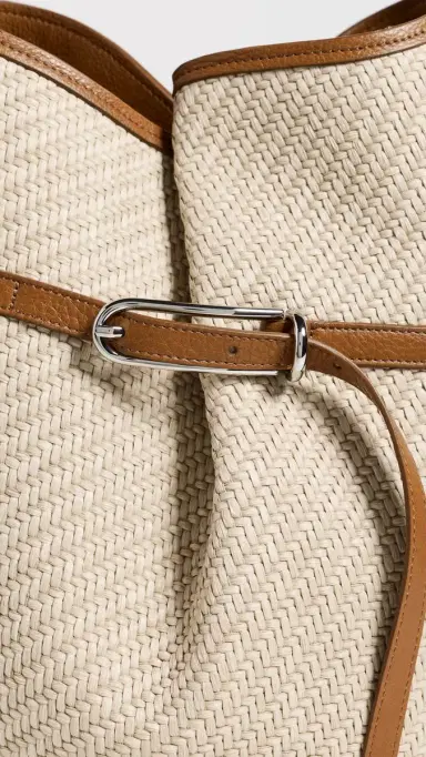 Liffner Belted Large Raffia Bucket Bag Beige Silver Hardware One Size | Thumbnail 5 Liffner Belted Large Raffia Bucket Bag Beige Silver Hardware One Size | Thumbnail 5