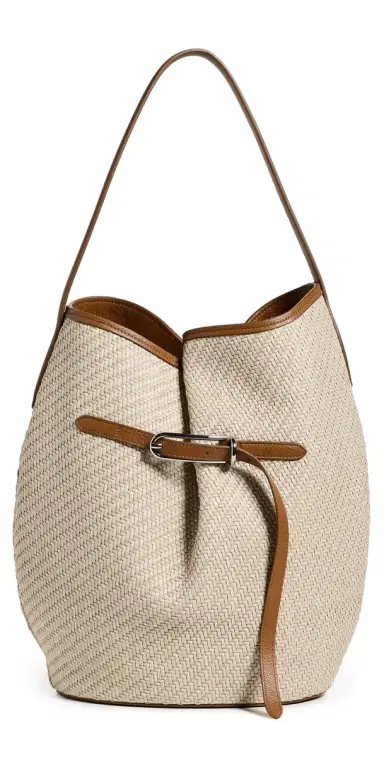 Liffner Belted Large Raffia Bucket Bag Beige Silver Hardware One Size | Thumbnail 1 Liffner Belted Large Raffia Bucket Bag Beige Silver Hardware One Size | Thumbnail 1
