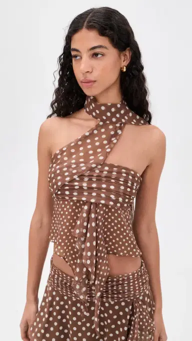 Guizio Crinkled Dot Chiffon Wrap Top Espresso M | Thumbnail 2