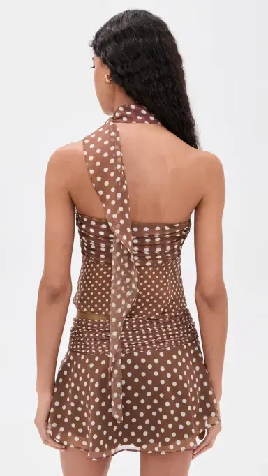 Guizio Crinkled Dot Chiffon Wrap Top Espresso M | Thumbnail 3