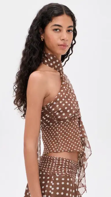 Guizio Crinkled Dot Chiffon Wrap Top Espresso M | Thumbnail 4