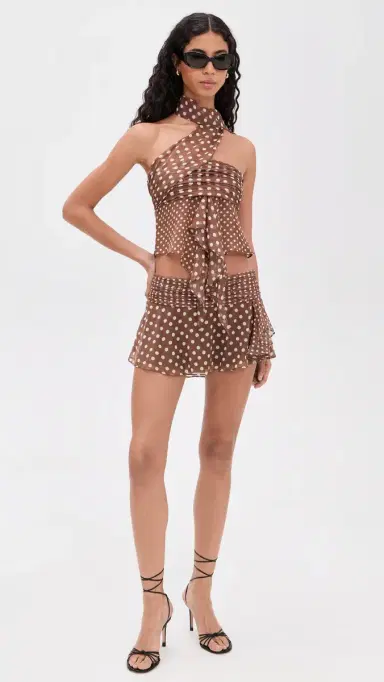 Guizio Crinkled Dot Chiffon Wrap Top Espresso M | Thumbnail 5