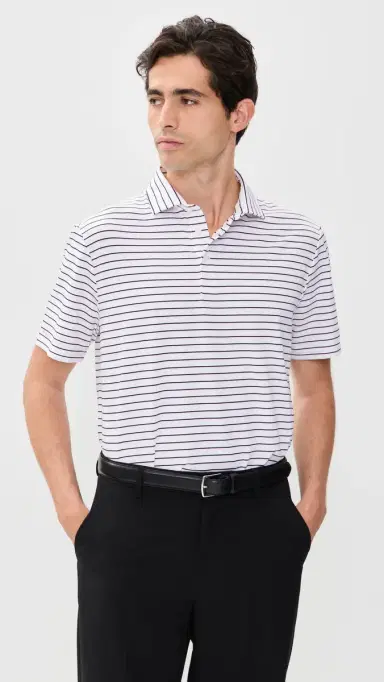 RLX Ralph Lauren Thin Multi tripe Tour Pique Polo Carmel Pink Multi | Thumbnail 2