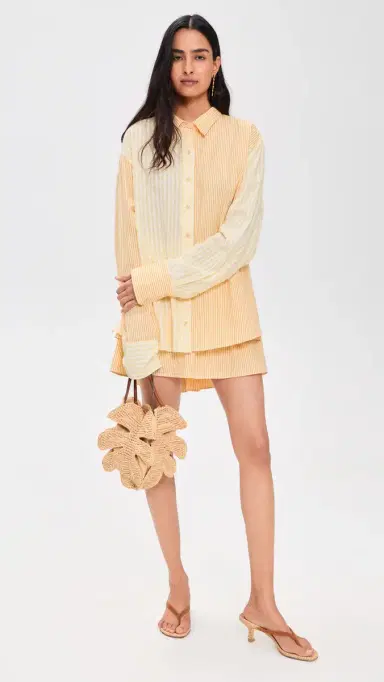 Coniglio Palm Beach Classic Button Down Shirt Daffodil Combo Stripe One Size | Thumbnail 5