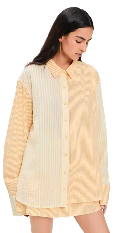 Coniglio Palm Beach Classic Button Down Shirt Daffodil Combo Stripe One Size | Thumbnail 1