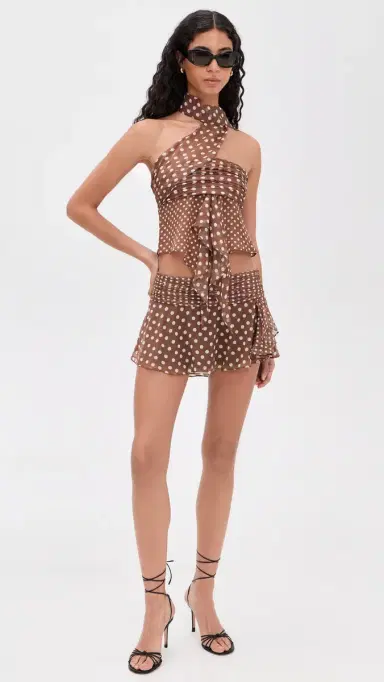 Guizio Crinkled Dot Chiffon Miniskirt Espresso M | Thumbnail 5