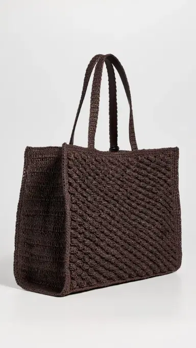 Tory Burch Ella Hand Crochet Popcorn Stitch Large Tote Bag Dark Cocoa One Size | Thumbnail 4