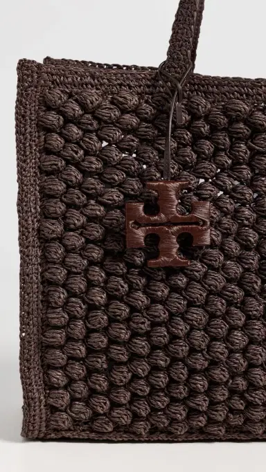 Tory Burch Ella Hand Crochet Popcorn Stitch Large Tote Bag Dark Cocoa One Size | Thumbnail 5