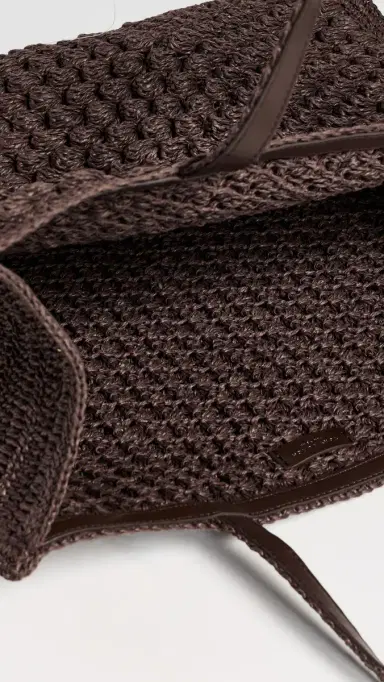 Tory Burch Ella Hand Crochet Popcorn Stitch Large Tote Bag Dark Cocoa One Size | Thumbnail 6
