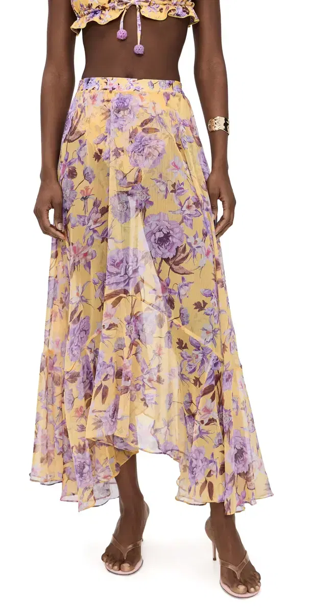 PatBO Peony Print Lycra axi Skirt Yellow